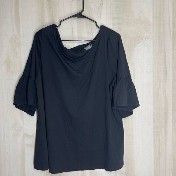 Lane Bryant black pullover short ruffle sleeve top, size 18/20 - Picture 2 of 14